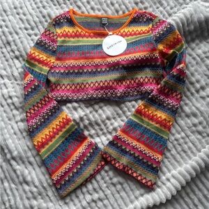 New* colorful chevron print crop and tassel tie waist shorts.